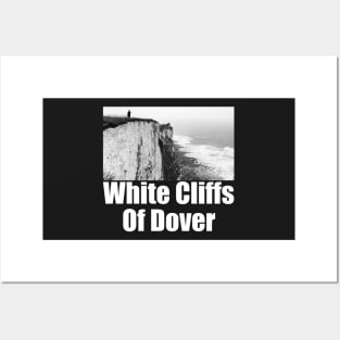 White Cliffs of Dover Black and White Photography Travel Landscape (white text) Posters and Art